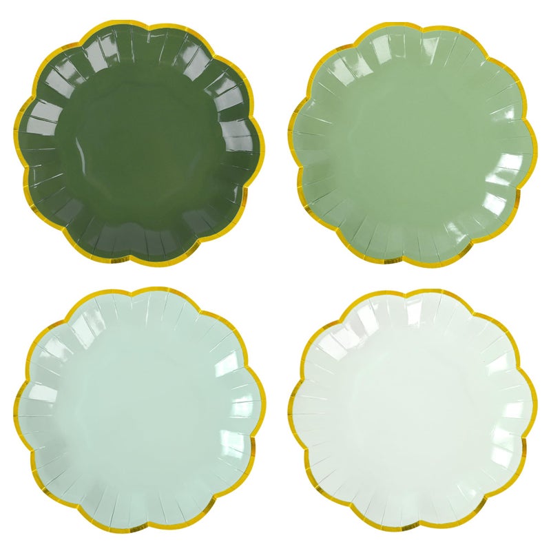 AimFun Sage Green Party Plates Gradient Green Dessert Paper Plates 7inch Gold Foil Scalloped Edge Disposable Cake Plates for Birthday Bridal Baby Shower Wedding Party Supplies 24